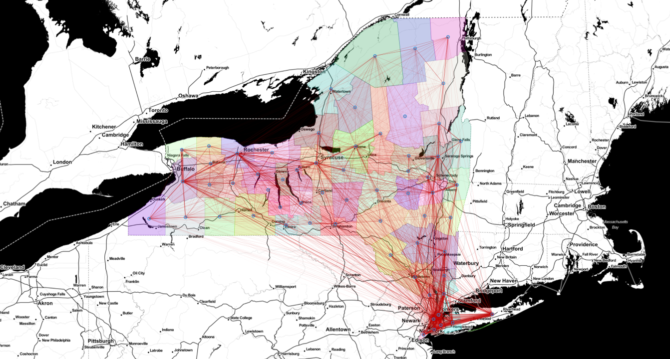 Mobility network of New York State used to infer the COVID-19 source